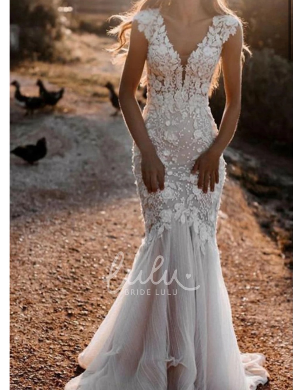 Lulu's White Floral Appliqué Mermaid Gown